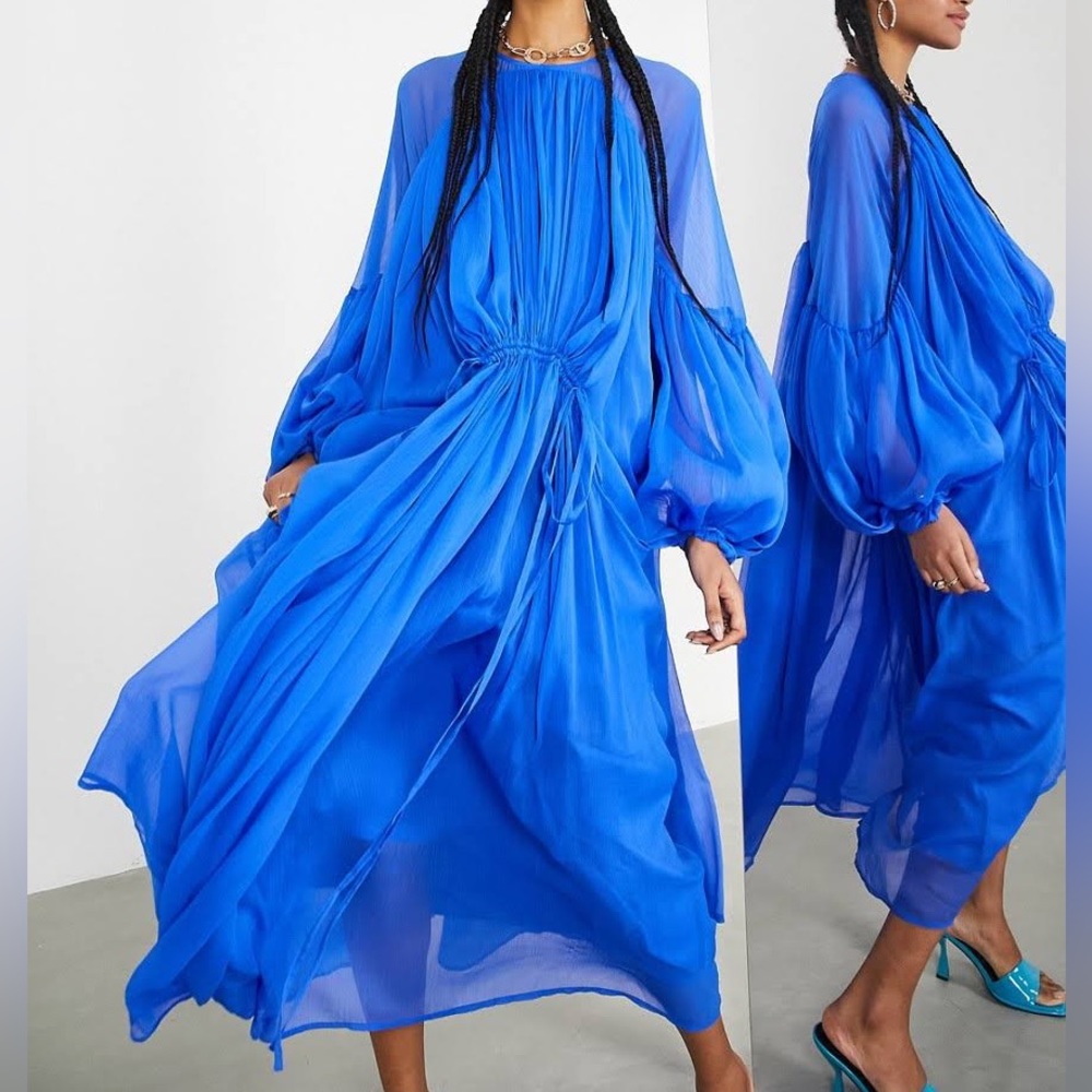 NWT ASOS Design Edition Gathered Nick MidiDress Bright Blue Size 6